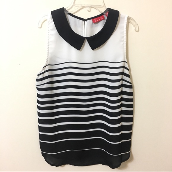 Elle Tops - Sleeveless Blouse - White and Black